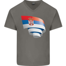 Curled Serbia Flag Serbia Day Football Mens V-Neck Cotton T-Shirt Charcoal
