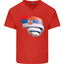 Curled Serbia Flag Serbia Day Football Mens V-Neck Cotton T-Shirt Red