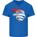 Curled Serbia Flag Serbia Day Football Mens V-Neck Cotton T-Shirt Royal Blue