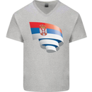 Curled Serbia Flag Serbia Day Football Mens V-Neck Cotton T-Shirt Sports Grey