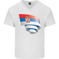 Curled Serbia Flag Serbia Day Football Mens V-Neck Cotton T-Shirt White