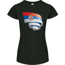Curled Serbia Flag Serbia Day Football Womens Petite Cut T-Shirt Black