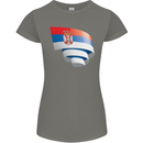 Curled Serbia Flag Serbia Day Football Womens Petite Cut T-Shirt Charcoal