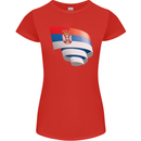 Curled Serbia Flag Serbia Day Football Womens Petite Cut T-Shirt Red