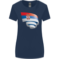 Curled Serbia Flag Serbia Day Football Womens Wider Cut T-Shirt Navy Blue