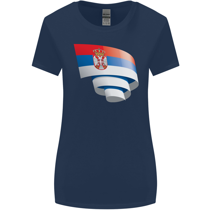Curled Serbia Flag Serbia Day Football Womens Wider Cut T-Shirt Navy Blue