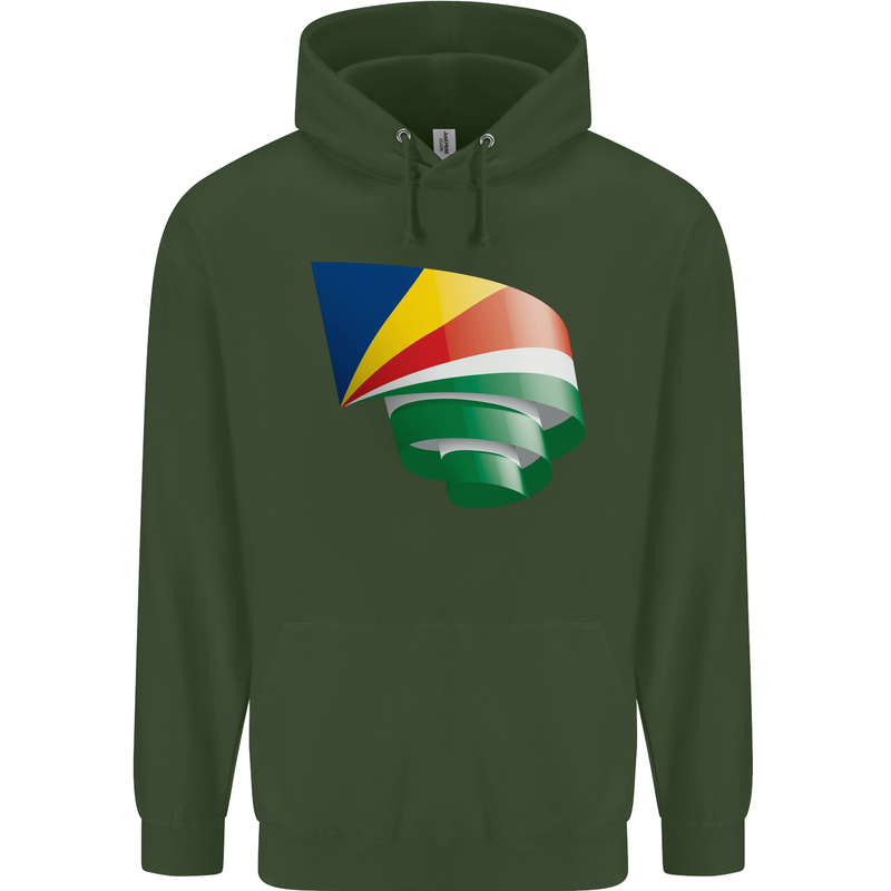 Curled Seychelles Flag Seychellois Day Football Childrens Kids Hoodie Forest Green