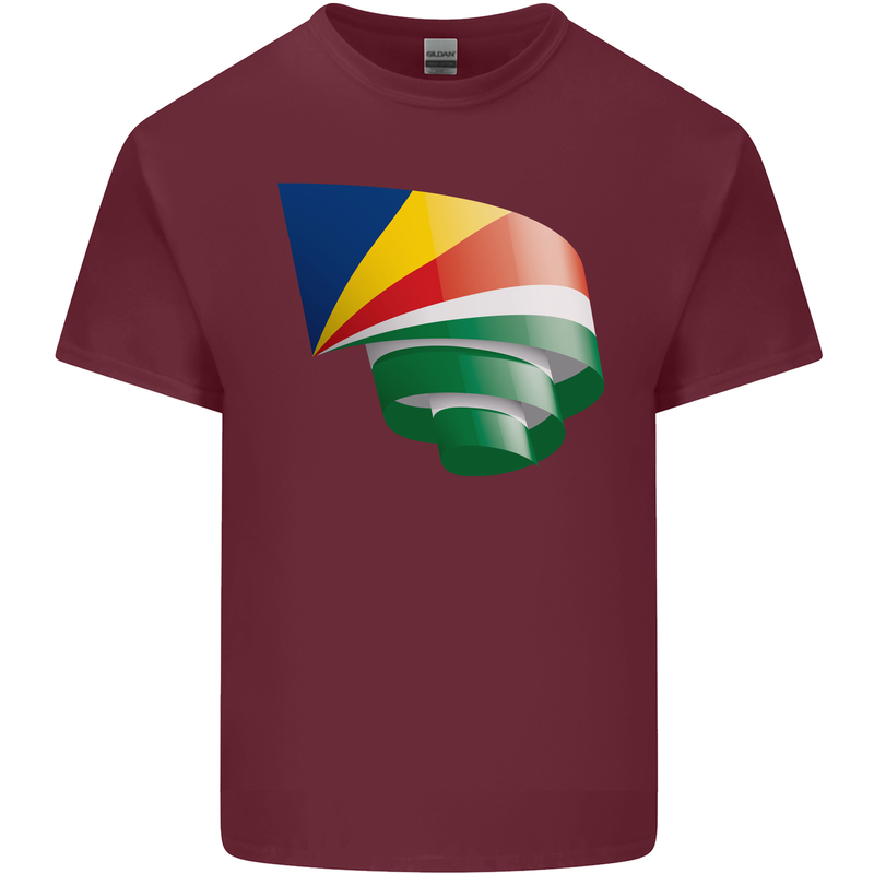 Curled Seychelles Flag Seychellois Day Football Mens Cotton T-Shirt Tee Top Maroon