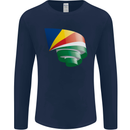 Curled Seychelles Flag Seychellois Day Football Mens Long Sleeve T-Shirt Navy Blue