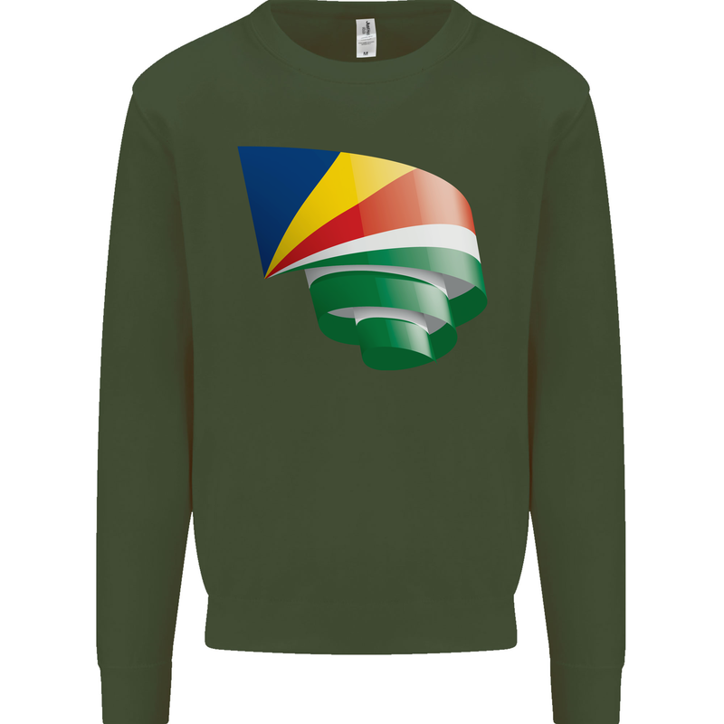 Curled Seychelles Flag Seychellois Day Football Mens Sweatshirt Jumper Forest Green