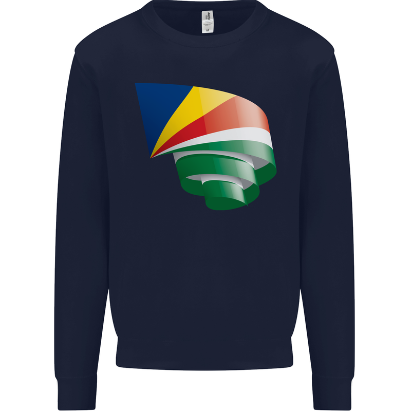 Curled Seychelles Flag Seychellois Day Football Mens Sweatshirt Jumper Navy Blue