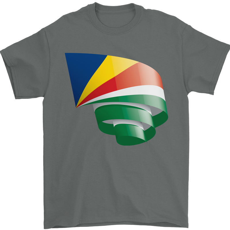 Curled Seychelles Flag Seychellois Day Football Mens T-Shirt 100% Cotton Charcoal