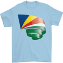 Curled Seychelles Flag Seychellois Day Football Mens T-Shirt 100% Cotton Light Blue