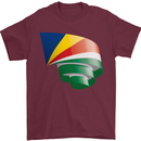Curled Seychelles Flag Seychellois Day Football Mens T-Shirt 100% Cotton Maroon