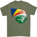Curled Seychelles Flag Seychellois Day Football Mens T-Shirt 100% Cotton Military Green