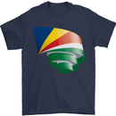 Curled Seychelles Flag Seychellois Day Football Mens T-Shirt 100% Cotton Navy Blue