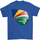 Curled Seychelles Flag Seychellois Day Football Mens T-Shirt 100% Cotton Royal Blue