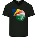 Curled Seychelles Flag Seychellois Day Football Mens V-Neck Cotton T-Shirt Black