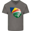 Curled Seychelles Flag Seychellois Day Football Mens V-Neck Cotton T-Shirt Charcoal