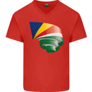 Curled Seychelles Flag Seychellois Day Football Mens V-Neck Cotton T-Shirt Red