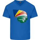 Curled Seychelles Flag Seychellois Day Football Mens V-Neck Cotton T-Shirt Royal Blue