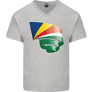 Curled Seychelles Flag Seychellois Day Football Mens V-Neck Cotton T-Shirt Sports Grey