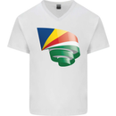 Curled Seychelles Flag Seychellois Day Football Mens V-Neck Cotton T-Shirt White