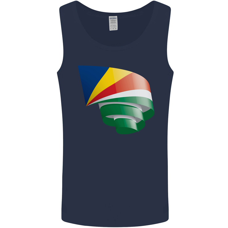 Curled Seychelles Flag Seychellois Day Football Mens Vest Tank Top Navy Blue