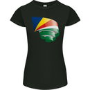 Curled Seychelles Flag Seychellois Day Football Womens Petite Cut T-Shirt Black