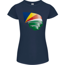 Curled Seychelles Flag Seychellois Day Football Womens Petite Cut T-Shirt Navy Blue