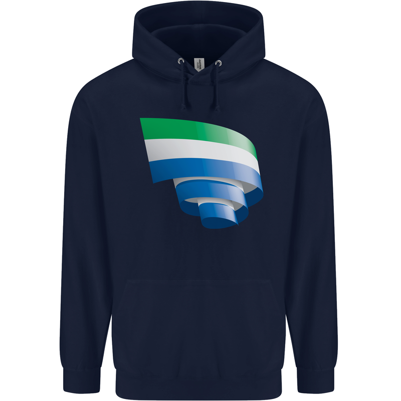 Curled Sierra Leone Flag Leonian Day Football Childrens Kids Hoodie Navy Blue