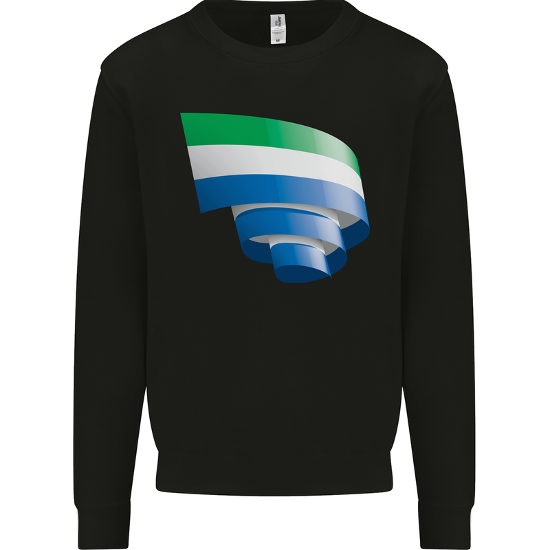 Curled Sierra Leone Flag Leonian Day Football Kids Sweatshirt Jumper Black
