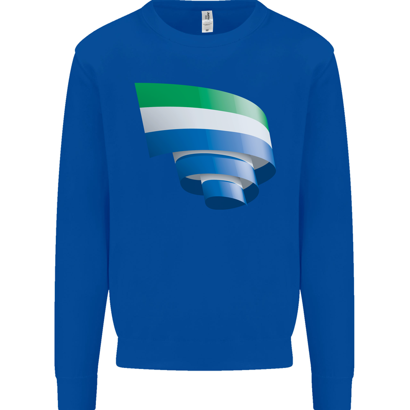 Curled Sierra Leone Flag Leonian Day Football Kids Sweatshirt Jumper Royal Blue
