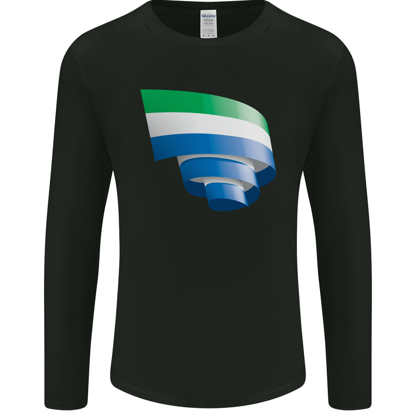 Curled Sierra Leone Flag Leonian Day Football Mens Long Sleeve T-Shirt Black