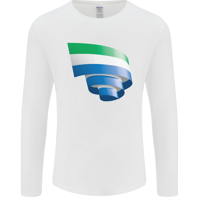 Curled Sierra Leone Flag Leonian Day Football Mens Long Sleeve T-Shirt White