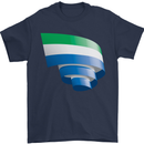 Curled Sierra Leone Flag Leonian Day Football Mens T-Shirt 100% Cotton Navy Blue