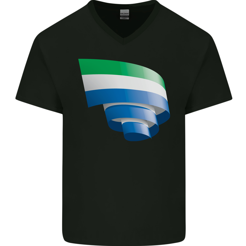 Curled Sierra Leone Flag Leonian Day Football Mens V-Neck Cotton T-Shirt Black