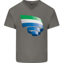 Curled Sierra Leone Flag Leonian Day Football Mens V-Neck Cotton T-Shirt Charcoal