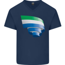 Curled Sierra Leone Flag Leonian Day Football Mens V-Neck Cotton T-Shirt Navy Blue