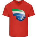 Curled Sierra Leone Flag Leonian Day Football Mens V-Neck Cotton T-Shirt Red