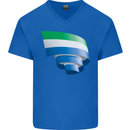 Curled Sierra Leone Flag Leonian Day Football Mens V-Neck Cotton T-Shirt Royal Blue