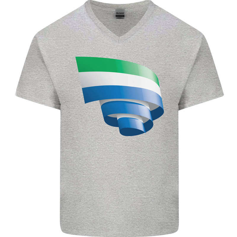 Curled Sierra Leone Flag Leonian Day Football Mens V-Neck Cotton T-Shirt Sports Grey