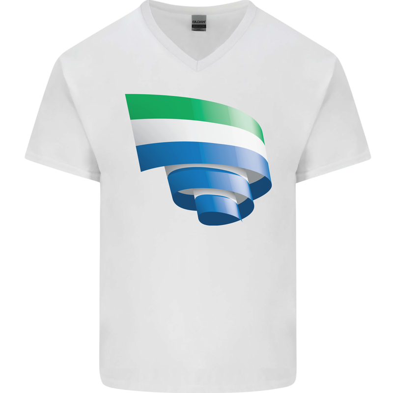 Curled Sierra Leone Flag Leonian Day Football Mens V-Neck Cotton T-Shirt White