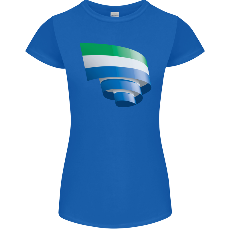 Curled Sierra Leone Flag Leonian Day Football Womens Petite Cut T-Shirt Royal Blue