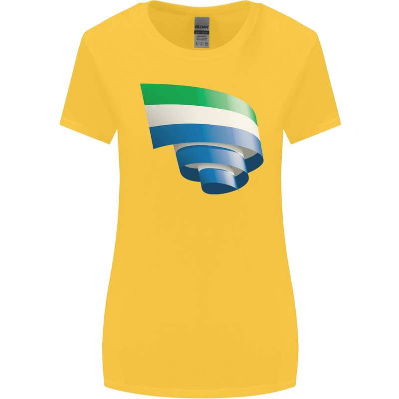 Curled Sierra Leone Flag Leonian Day Football Womens Wider Cut T-Shirt Yellow