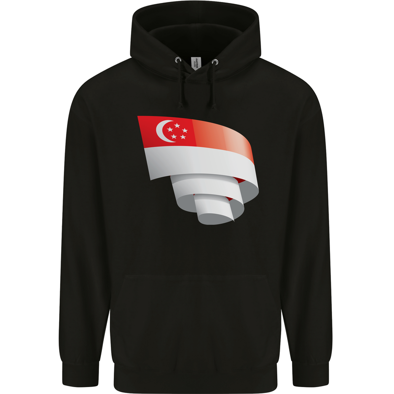Curled Singapore Flag Singaporean Day Football Childrens Kids Hoodie Black