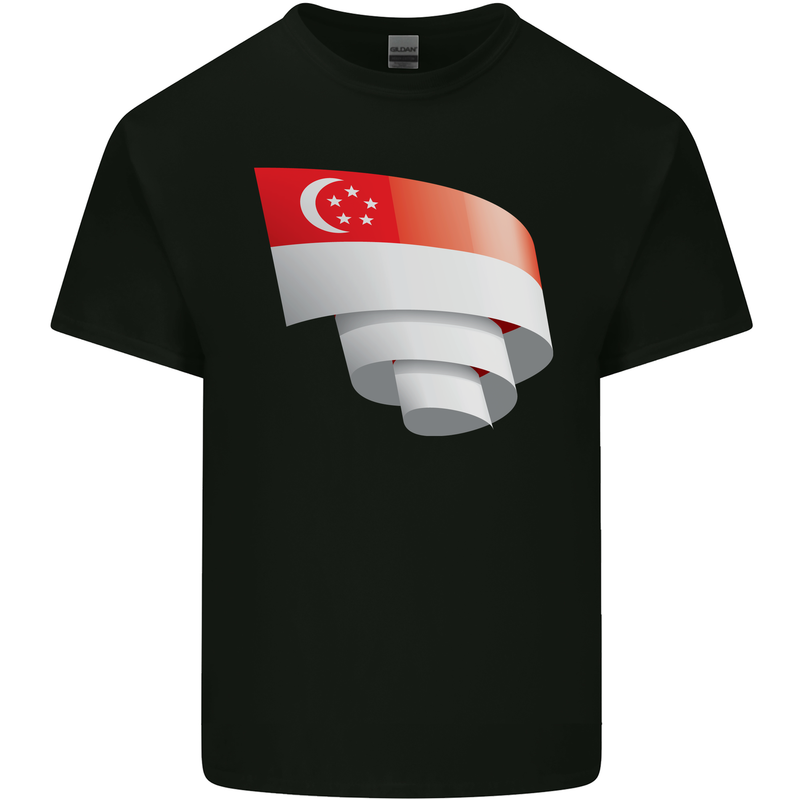 Curled Singapore Flag Singaporean Day Football Kids T-Shirt Childrens Black