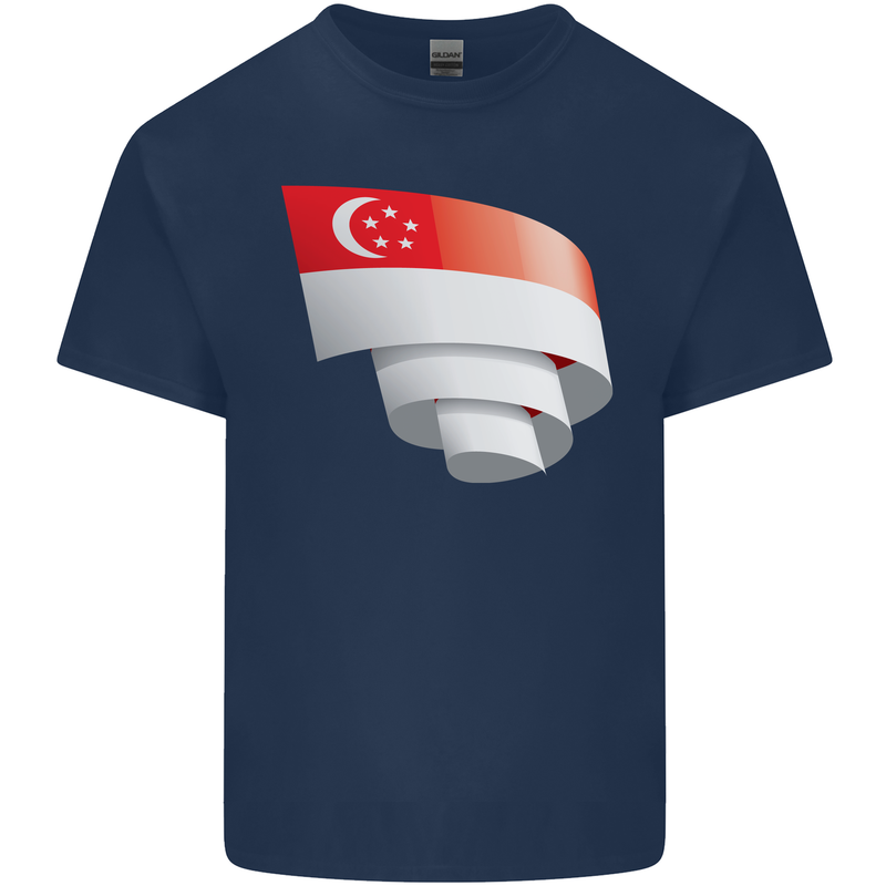 Curled Singapore Flag Singaporean Day Football Kids T-Shirt Childrens Navy Blue
