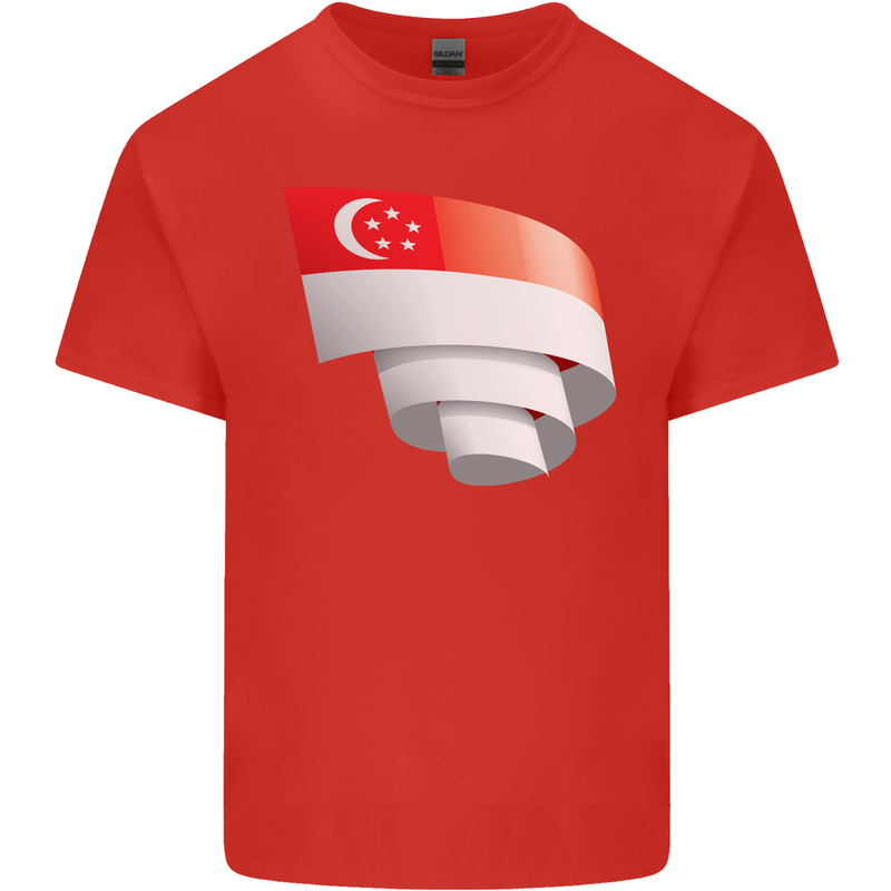 Curled Singapore Flag Singaporean Day Football Kids T-Shirt Childrens Red
