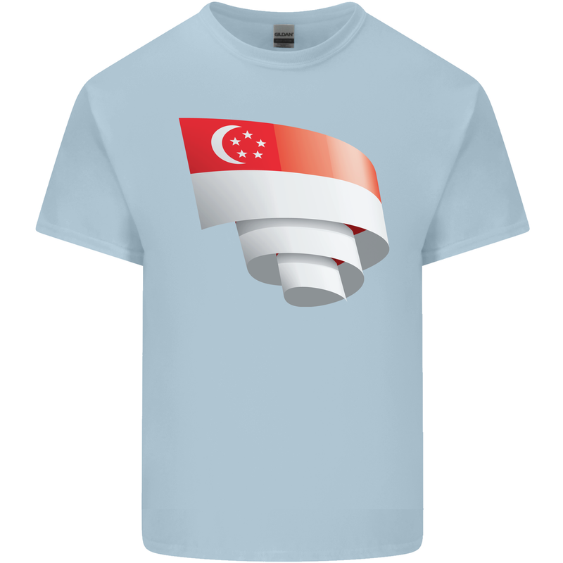 Curled Singapore Flag Singaporean Day Football Mens Cotton T-Shirt Tee Top Light Blue